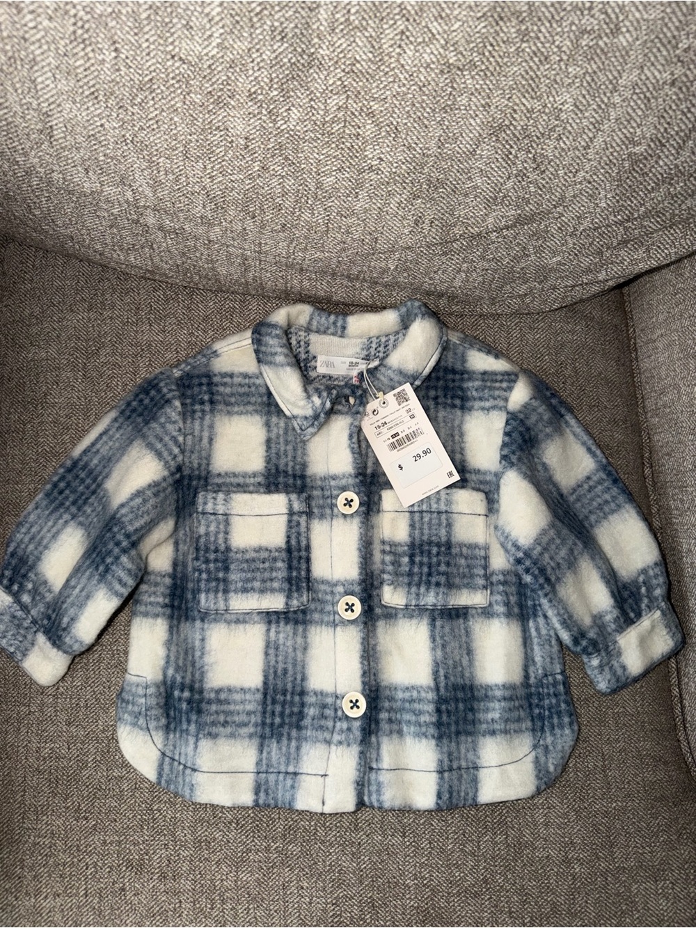 Zara Blue and White Plaid Fleece Jacket - Kids